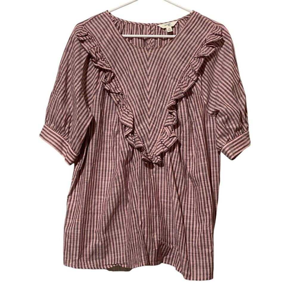 Terra & Sky Women Button‎ Front Short Sleeve Shirt Striped Top size 0X (14W)